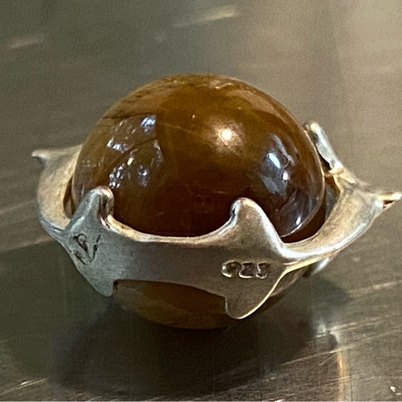 Dolphin tiger eye  sphere pendant sterling 925 - Picture 4 of 8